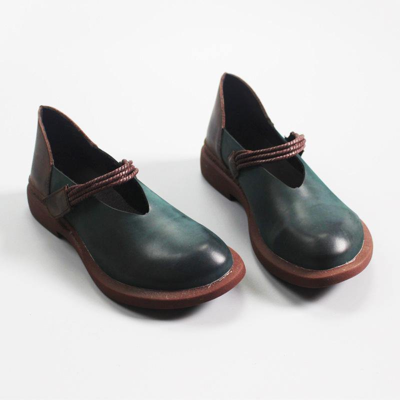 Blue Flat Shoes for Genuine Leather Splicing Flats