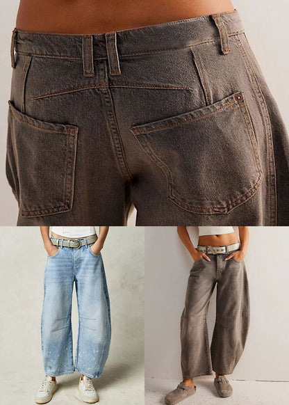 Modern Blue Pockets High Waist Denim Crop Pants Summer