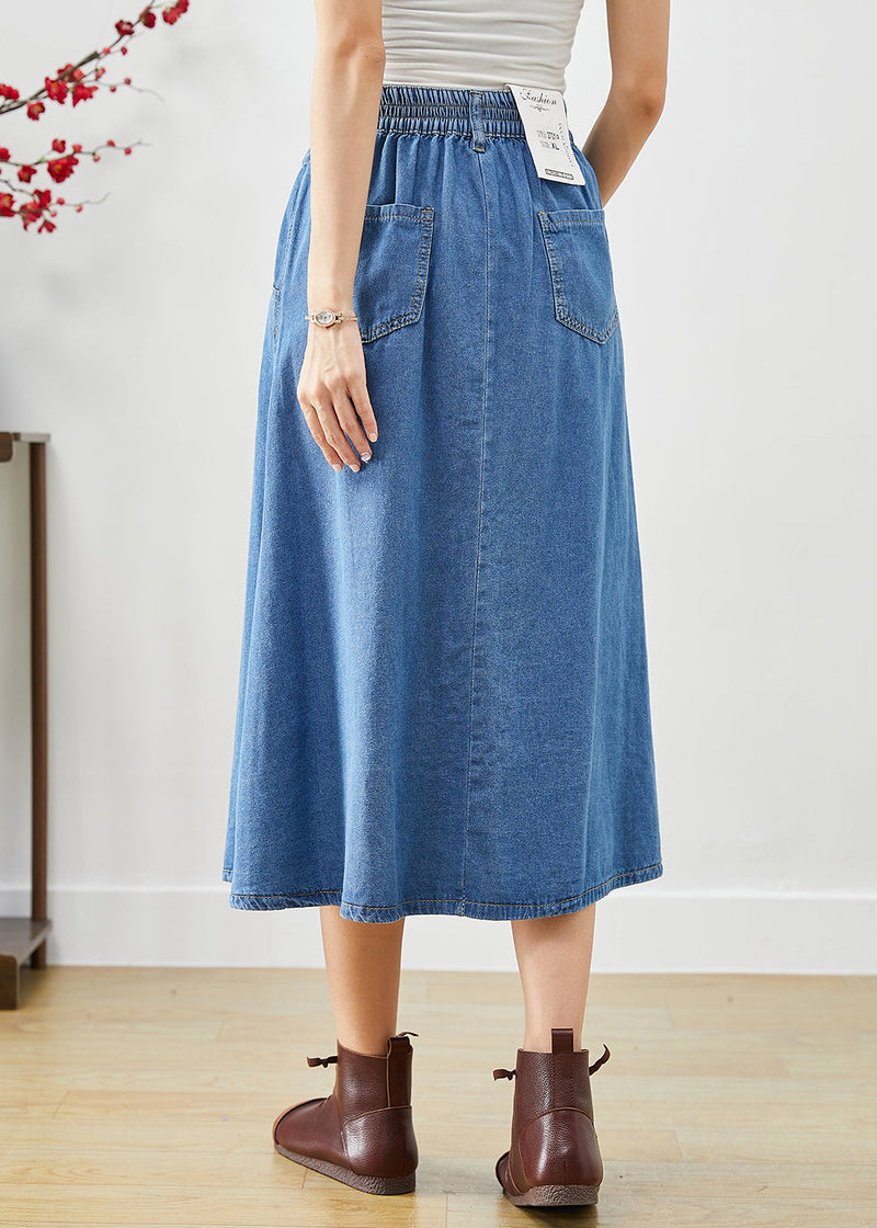 Modern Blue High Waist Button Down Denim a Line Skirts Fall
