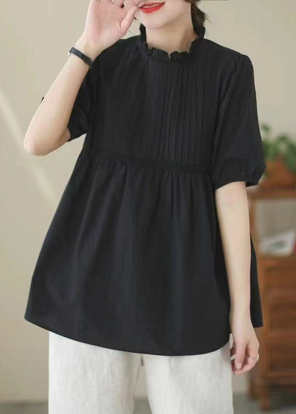 White Ruffled Wrinkled Cotton Shirt Top Summer