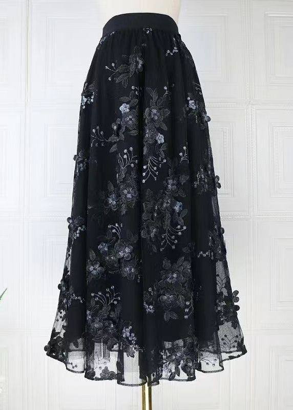 Coffee Embroidered High Waist Tulle Skirts Spring