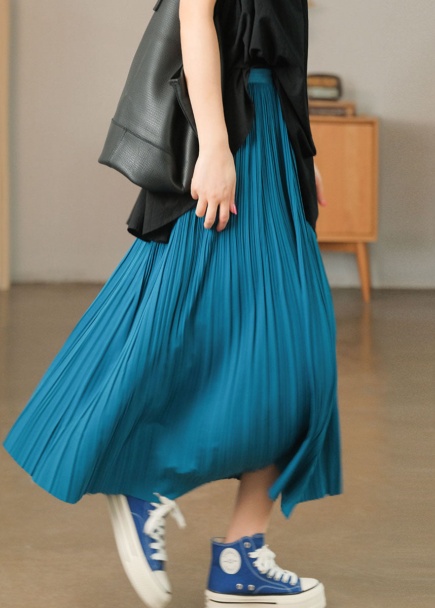 Blue Cotton Beach Skirt Elastic Waist Wrinkled