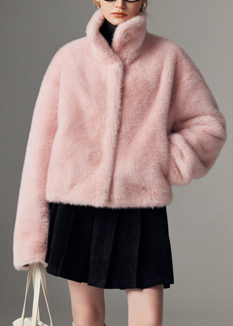 French Pink Fluffy Wear on Both Sides Faux Suede Coats Winter
