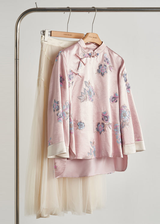 Pink Sequins Embroidered Silk Coats Fall