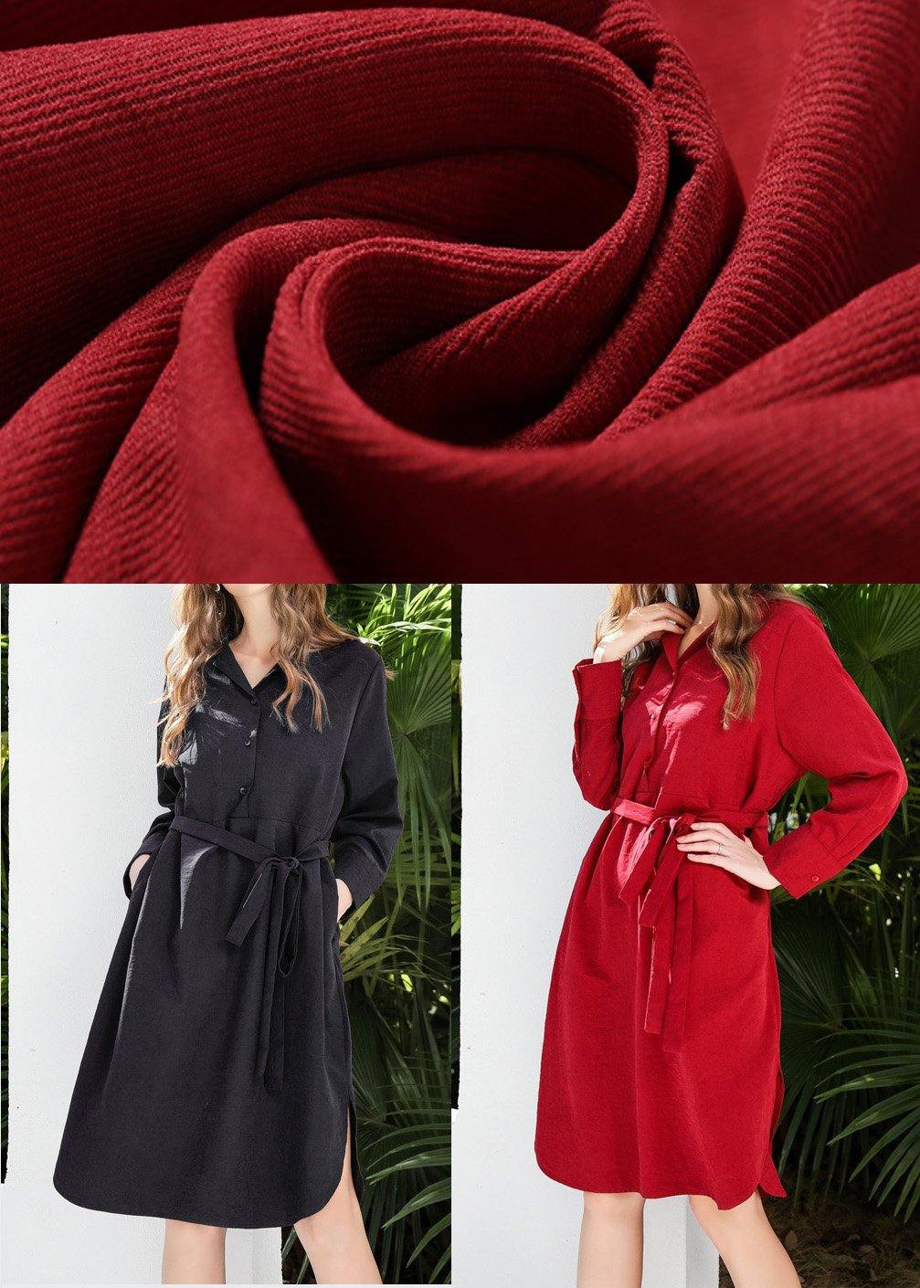 Fine Black Tie Waist Cotton Side Open Spring Dresses