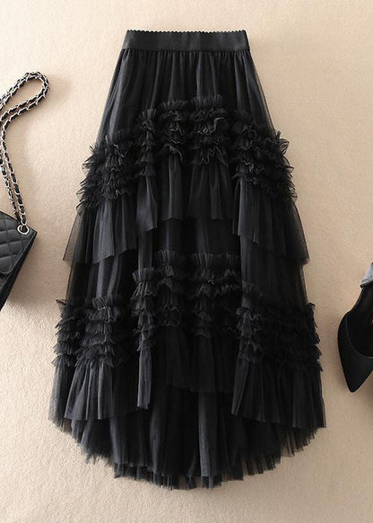 Khaki Asymmetrical Design Tulle Tiered Fall Skirt