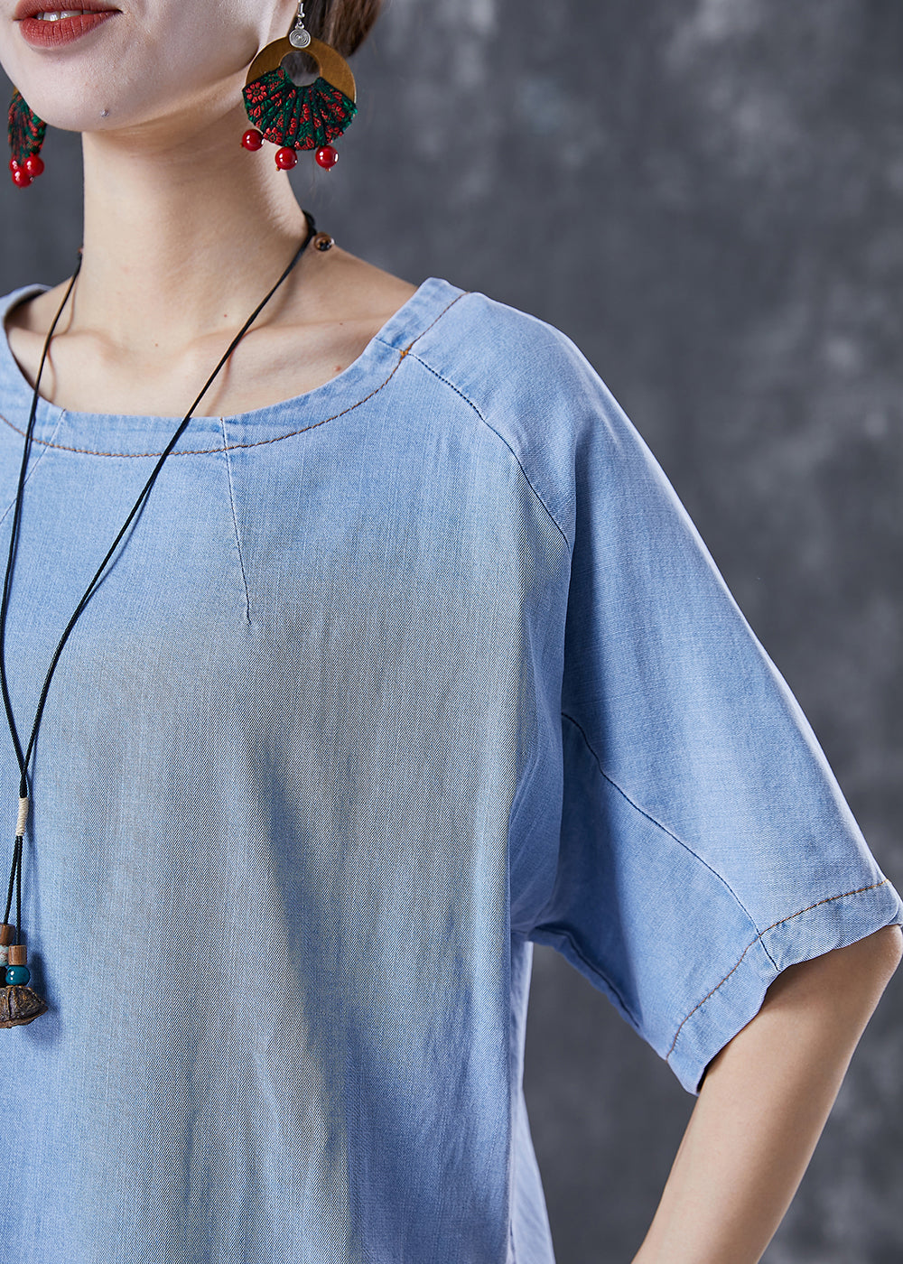 Light Blue Oversized Draping Denim Two Piece Set Outfits Summer