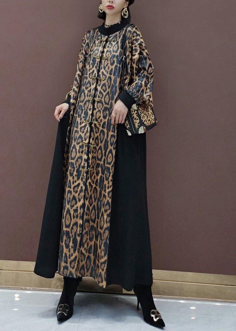 Style Leopard Clothes Stand Collar Patchwork Art Spring Dress