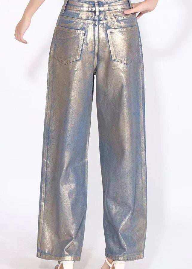 European and American Hot Stamping High Waisted Wide Leg Jeans Spring
