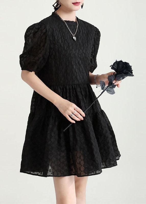 Style Black Puff Sleeve Patchwork Summer a Line Dresses