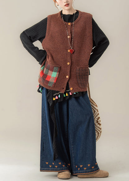 Japanese Style Coffee Knitted Vest T Shirt and Pants Three Piece Set Autumn