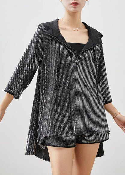 Black Sequins Low High Design Two Pieces Set Spring