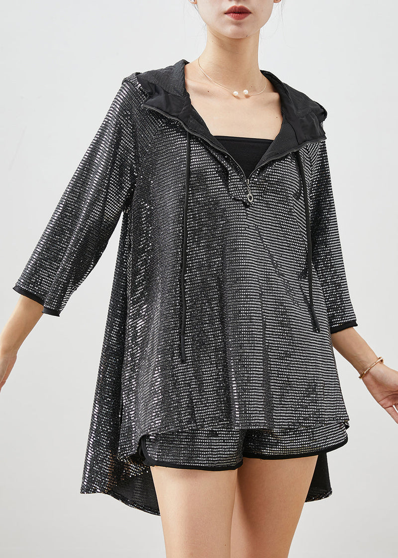 Black Sequins Low High Design Two Pieces Set Spring