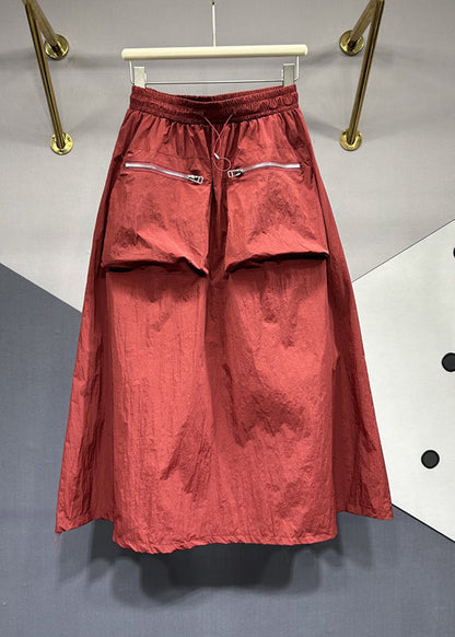 Mulberry Drawstring Pockets Patchwork Cotton Skirts Summer