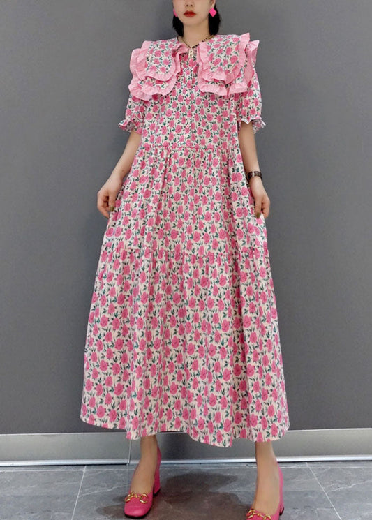 Red Ruffled Wrinkled Long Dress Spring