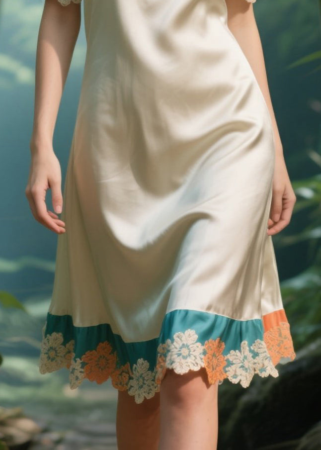 Apricot Cold Shoulder Patchwork Silk Strapless Dress Summer