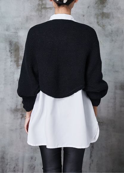 French Black Asymmetrical Design Knit Two Piece Set Clothing Spring