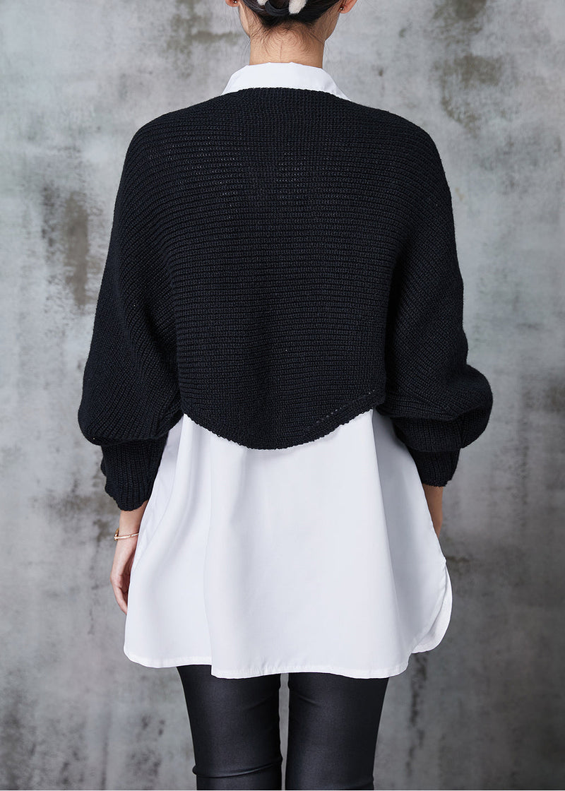 French Black Asymmetrical Design Knit Two Piece Set Clothing Spring