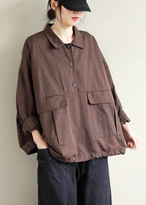 Lapel Patchwork Spring Shirts Pattern Chocolate Shirt
