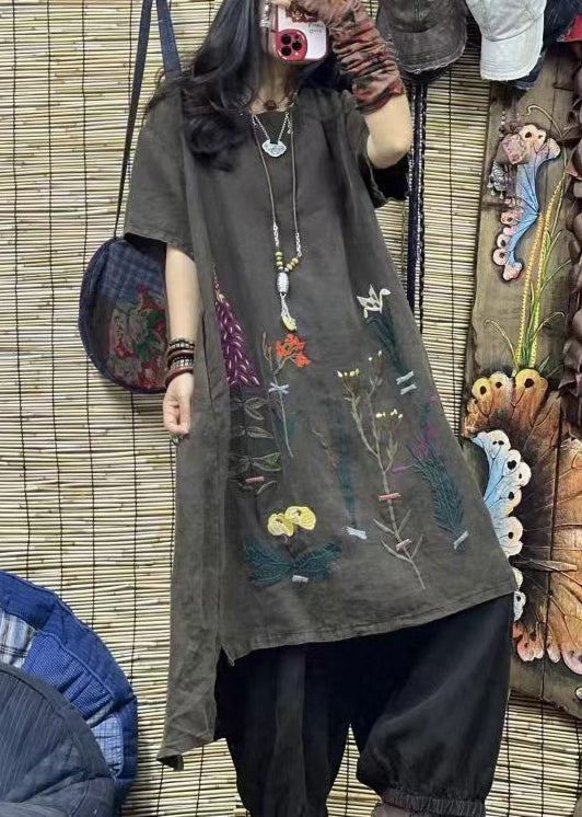 Black Embroidered Low High Design Cotton Dress Summer