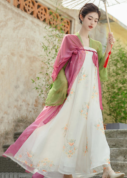 Classy Green Print Lace Up Patchwork Chiffon Tops and Dresses Two Pieces Set Fall