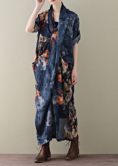 Navy Print Chiffon Beach Dress and Spaghetti Strap Dress Two Piece Set Summer