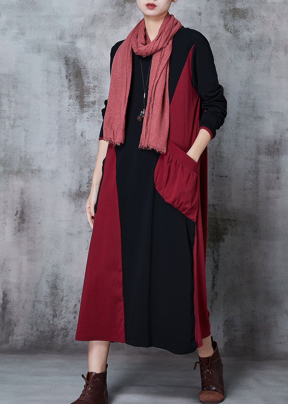 Colorblock Asymmetrical Patchwork Cotton Robe Dresses Spring