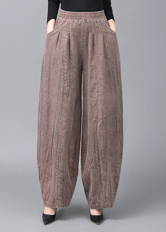 Light Coffee Pockets Patchwork Linen Lantern Pants Fall