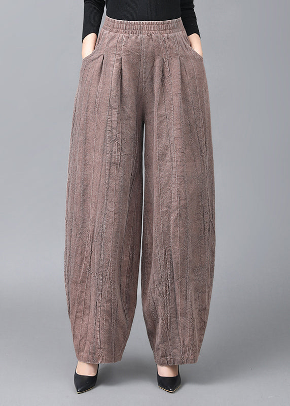 Light Coffee Pockets Patchwork Linen Lantern Pants Fall