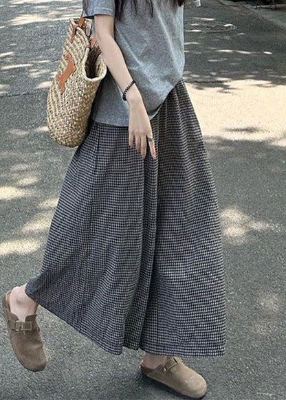 Grey O Neck T Shirt and Plaid Crop Pants Cotton Two Pieces Set Summer