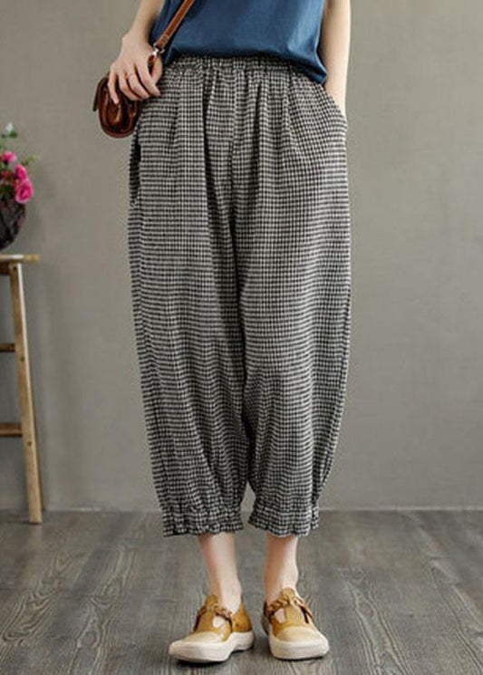 Plaid Pockets Summer Linen Pants