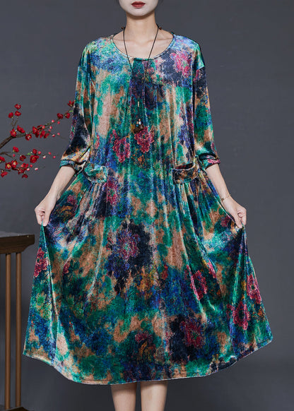 Green Oversized Tie Dye Silk Velour Dresses Summer