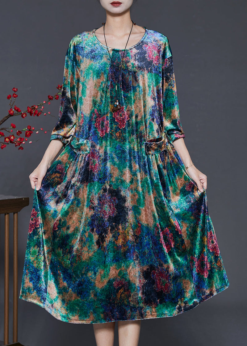 Green Oversized Tie Dye Silk Velour Dresses Summer