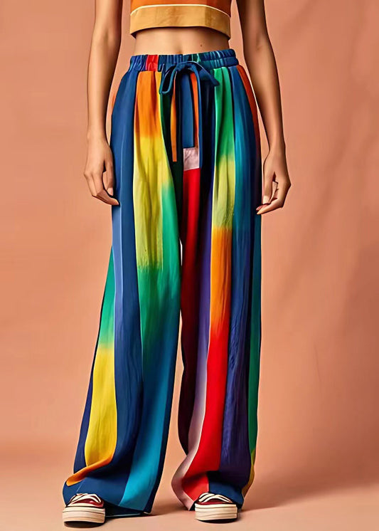 Colorblock Lace Up Elastic Waist Linen Pants Summer