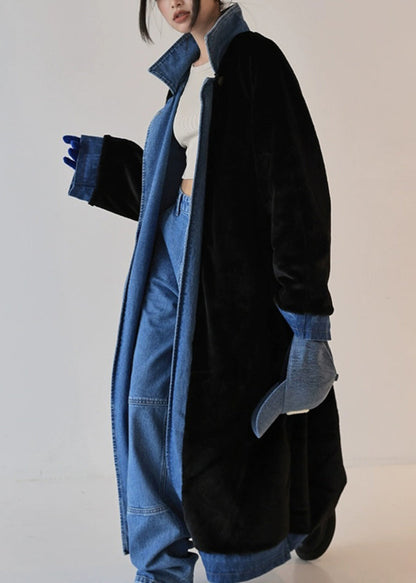 French Blue Oversized Wear on Both Sides Denim Trench Coat Fall