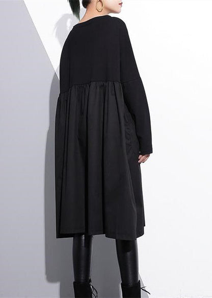 Stylish Black Cotton Shift Dress Cotton Clothing Dress High Waist Patchwork Cotton Dress