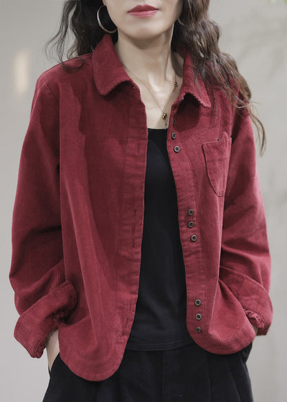 Red Pockets Button Corduroy Coat Spring
