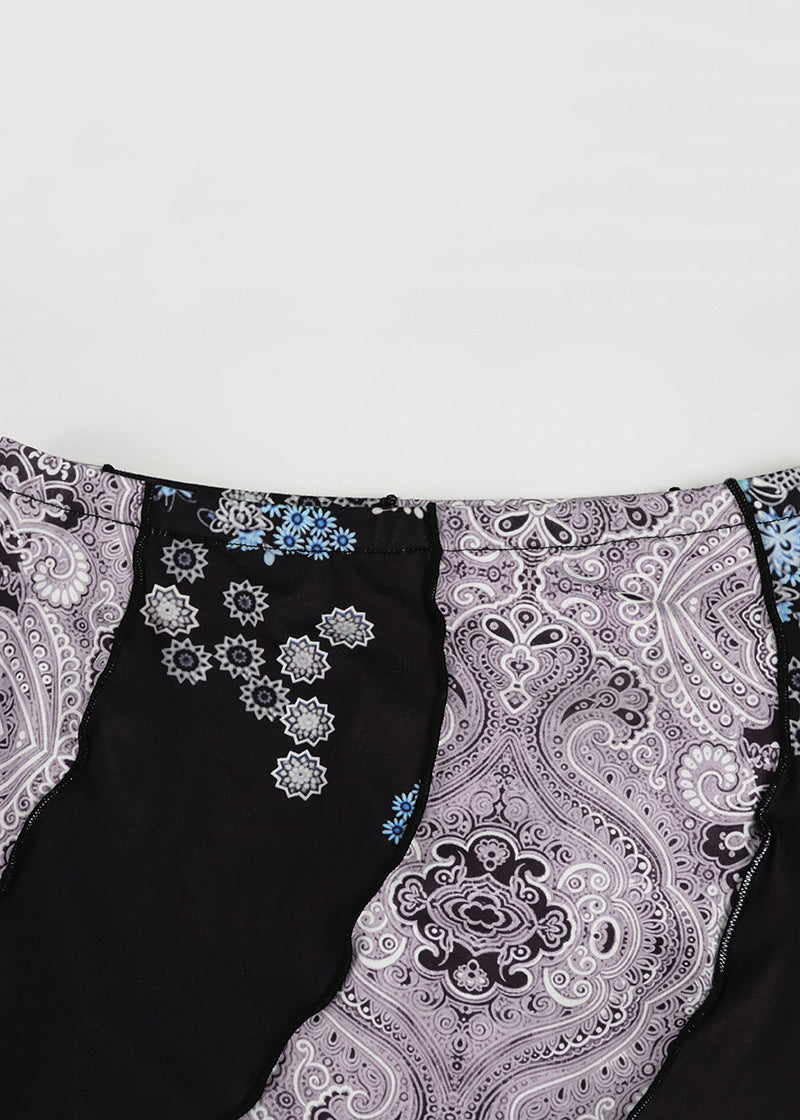 Black Print Patchwork Cotton Skirts Summer
