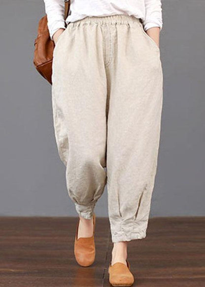 Color Elastic Waist Loose Cotton Pants