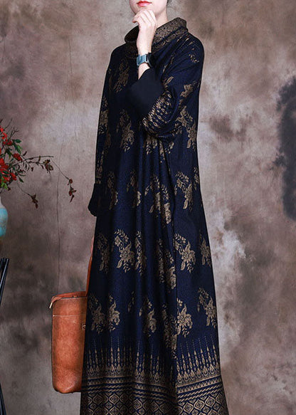 Boutique Dark Blue Print Vacation Dresses Spring