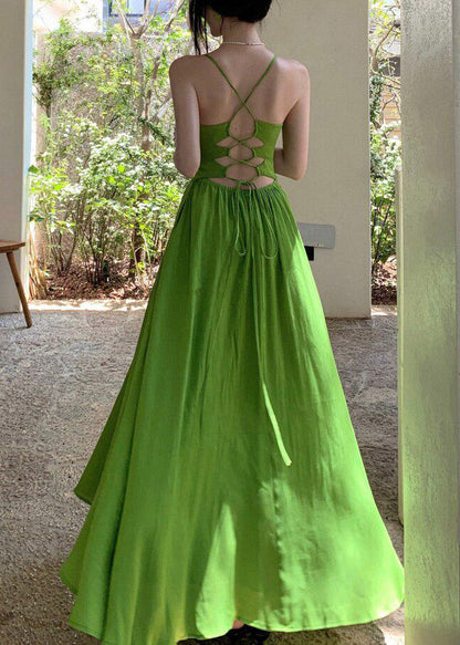 French Green Hollow Out Patchwork Flattering Maxi Spaghetti Strap Dresses Sleeveless