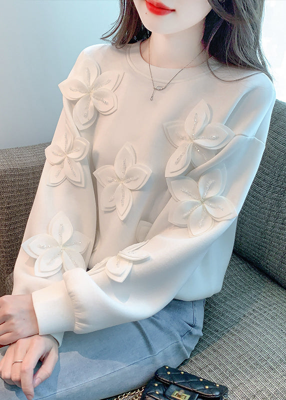 New White Patchwork Cotton T Shirt Fall