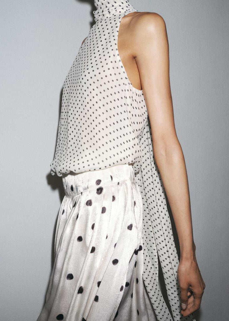White Bow Dot Chiffon Top Sleeveless