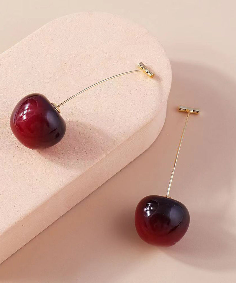 Red and Mulberry Sterling Silver Overgild Cherry Drop Earrings Two Piece Set