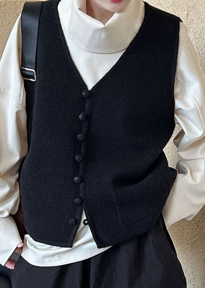 Apricot V Neck Button Knit Vest Autumn