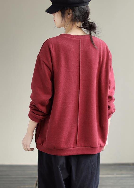 Diy Red Blouse O Neck Patchwork Vestidos De Lino Spring Shirt