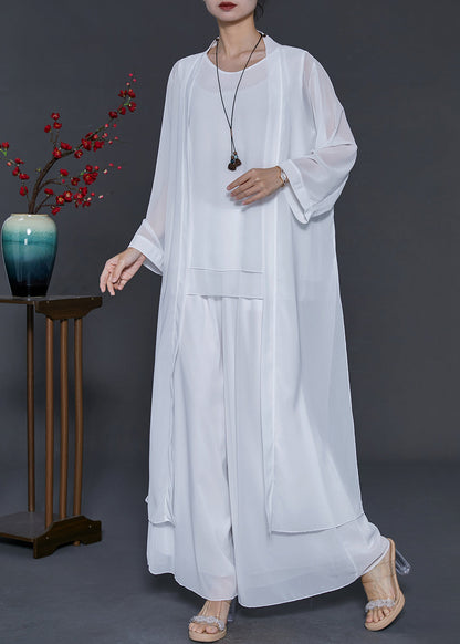 Simple White Oversized Draping Chiffon Three Piece Set Summer