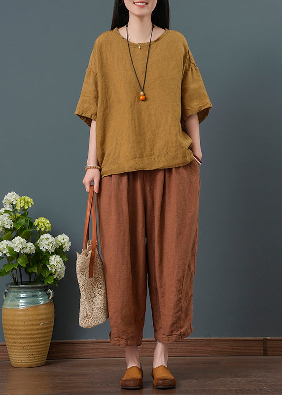 Yellow Oversized Linen Two Pieces Set Summer