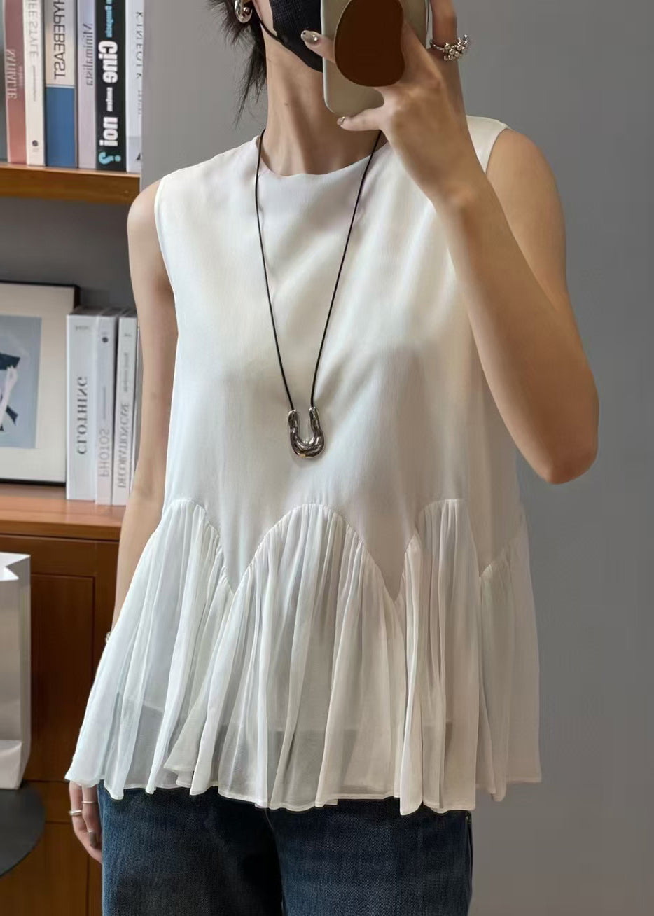 Loose White Wrinkled Chiffon Two-piece Set Sleeveless