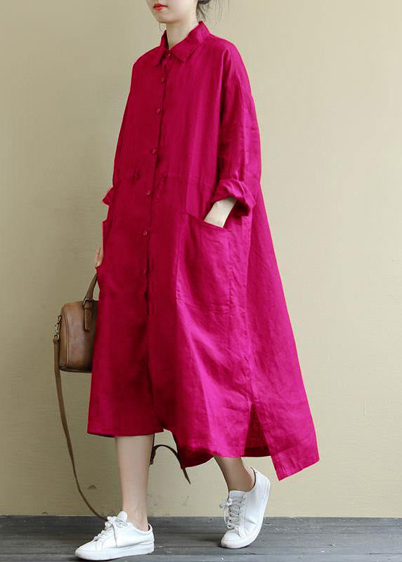 Green Flower Linen Shirt Dress Oversize Spring Maxi Dresses